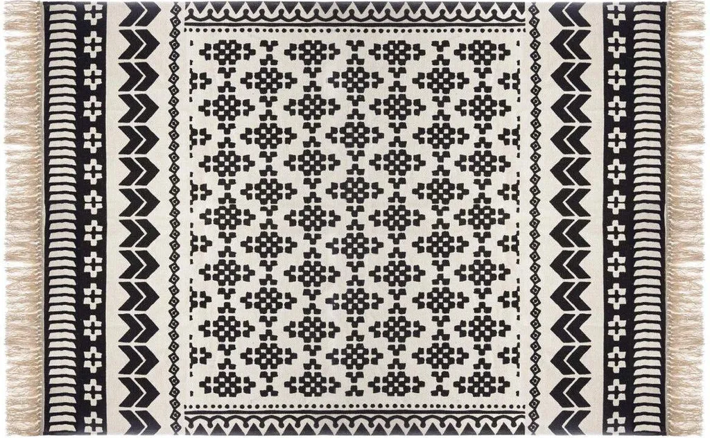 Tapis de salon en coton 120 x 170 cm noir et blanc Delhi - Style Berbère