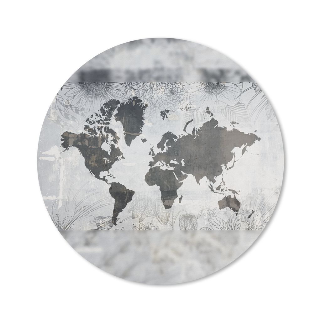 MuchoWow Mauspad Mousepad Weltkarte - Pflanzen - Grau 20x20 cm - Mousepads - Maus Mat - Pad - Mausunterlage - Schreibtischmatte
