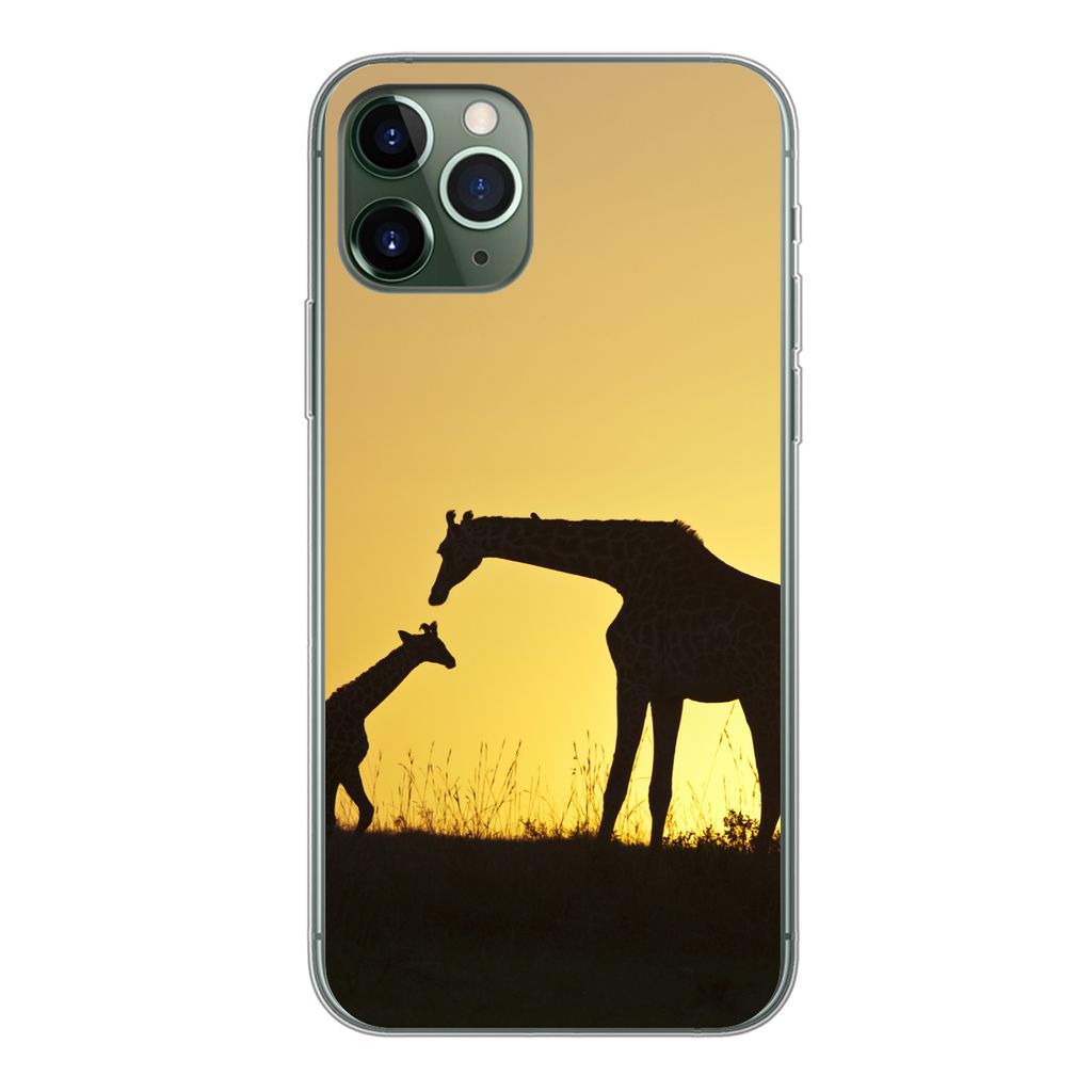 MuchoWow Handyhülle Schutzhülle Hülle für iPhone 11 Pro Giraffe - Scherenschnitt - Kalb Silikon Softcase Handy Hülle - Handy
