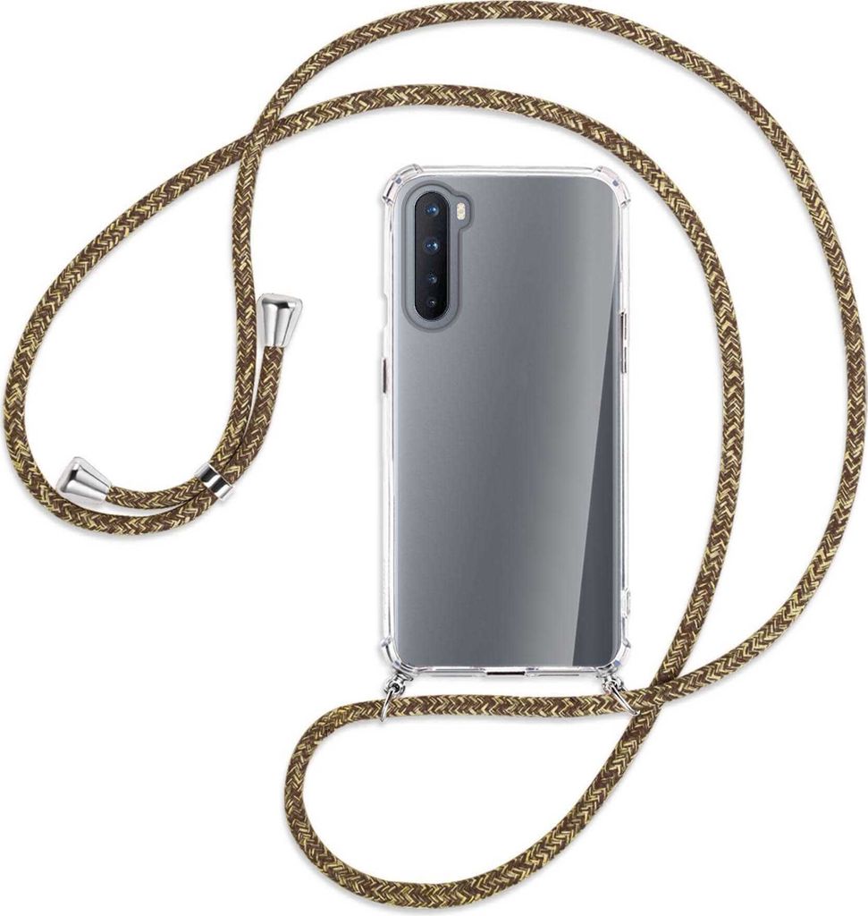 Handykette Backcover-Schutzhülle mit Band (Metall silberfarben) für OnePlus Nord 5G / OnePlus Z - braun+beige