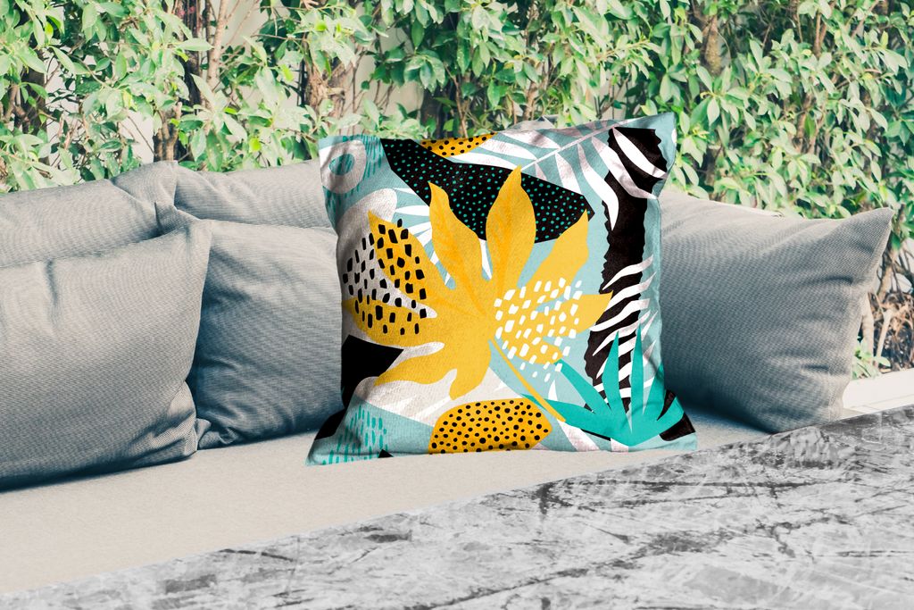 MuchoWow Outdoor Kissen - Blätter - Muster - Farben - Kinder - Mädchen - Kinder - 60x60 cm - Wetterfest - Lounge Kissen - Dekoration - Schlaf K...