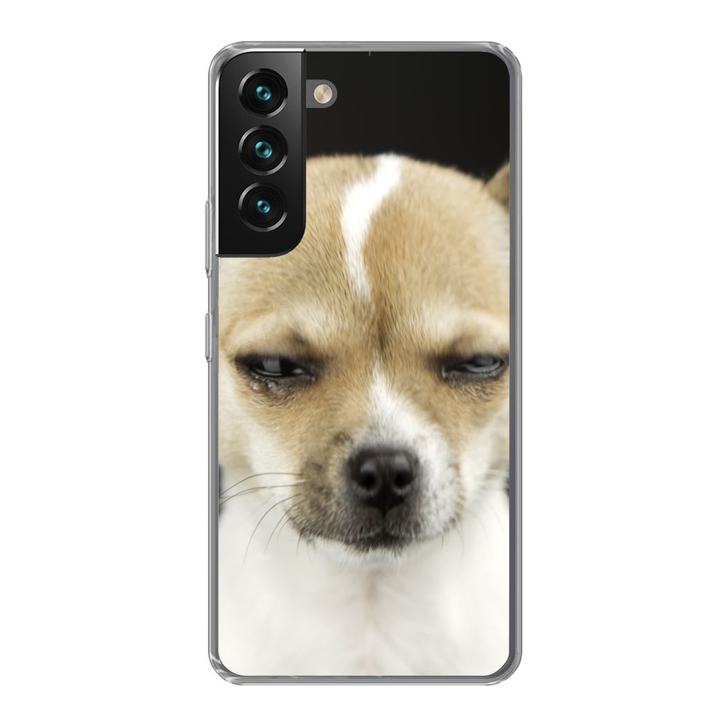 MuchoWow Handyhülle Schutzhülle Hülle für Samsung Galaxy S22 Weinender Hund auf schwarzem Hintergrund Silikon Softcase Handy Hülle