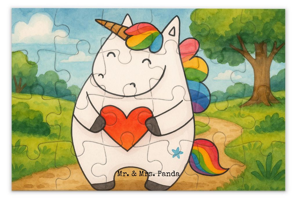 Mr. & Mrs. Panda Puzzle Einhorn Herz Design 24 Teile - Weiß - Geschenk, Unicorn, 300, Freundin, 1000, 500, Einhörner, Legespiel, Anders, 1500