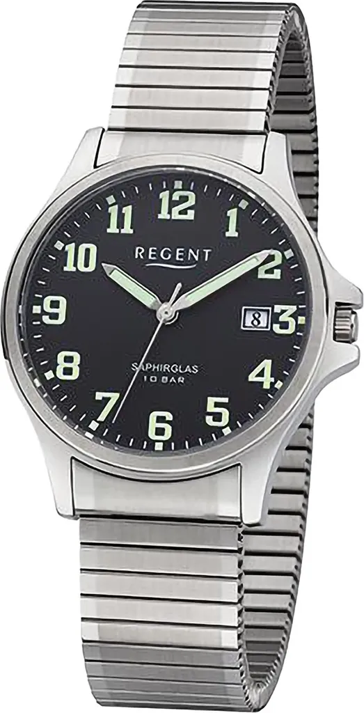 Regent F-1350 montre homme étanche en acier inoxydable et verre minéral