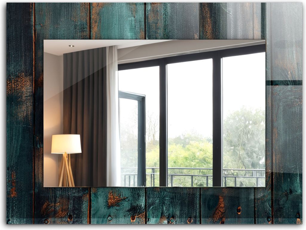 Bedruckter Spiegel - Wandspiegel - Dekorativer - Modern - 80x60 cm - Grüne Holzbretter