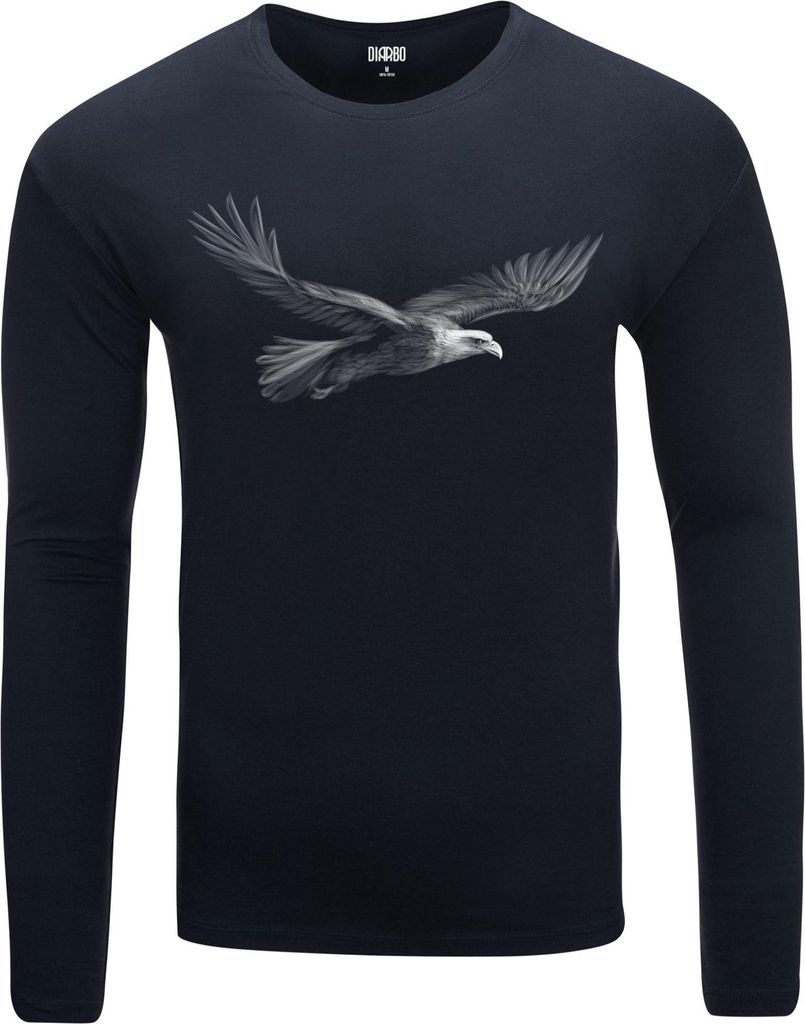 Herren Warm, Langarm-T-Shirt mit Druck Fliegende Adler Dunkelblau Gr.XS