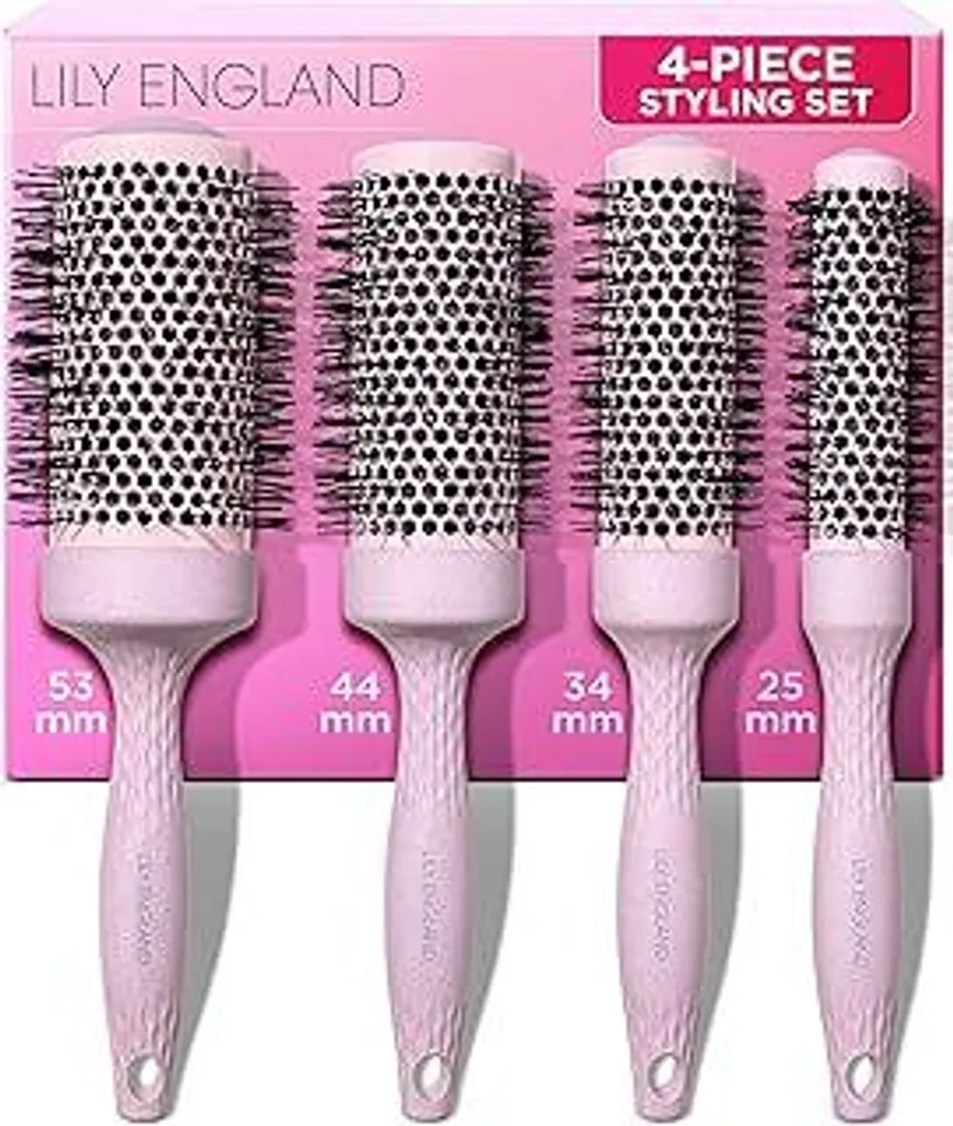 Set di spazzole rotonde biologiche per donne | Set di spazzole rotonde riciclabili e spazzole per capelli rotonde per l'asciugatura con il phon | Regali sostenibili di Lily England in rosa