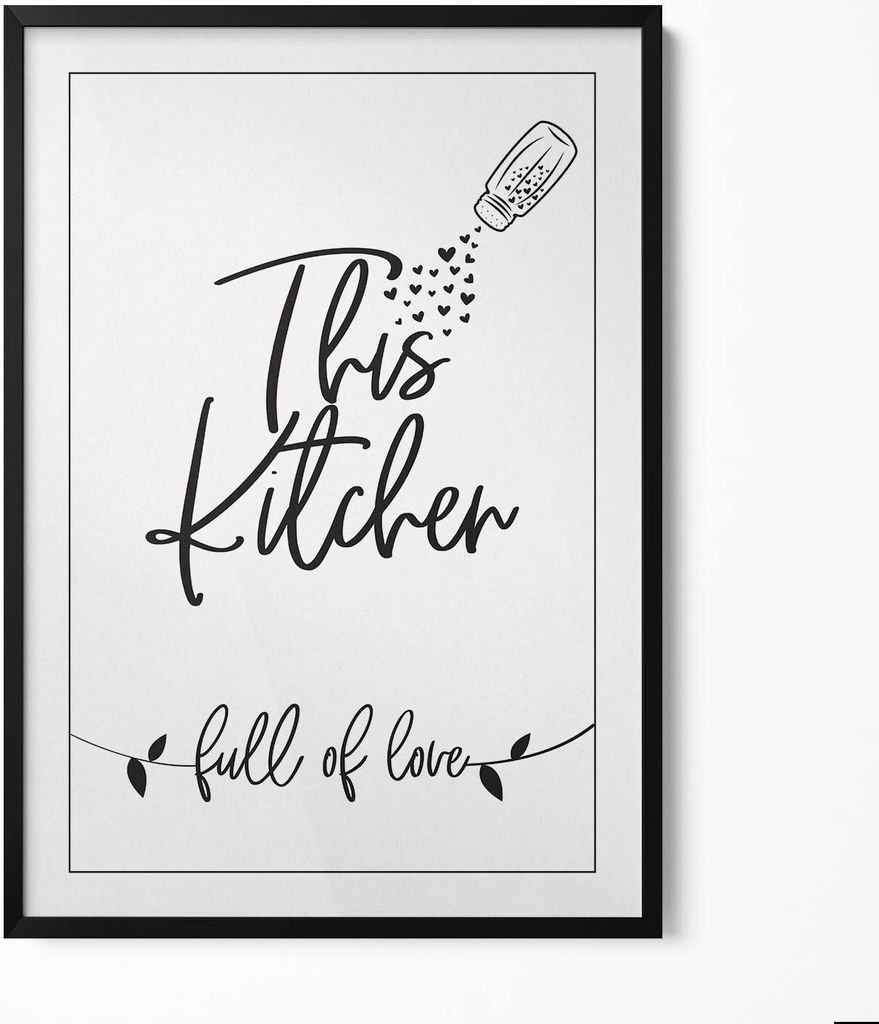 Inschrift für Küche und Esszimmer „Voller Liebe“– Wandbild mit Rahmen – Gerahmtes Bild – Wanddekoration – 70x100 cm – Schwarz Rahmen