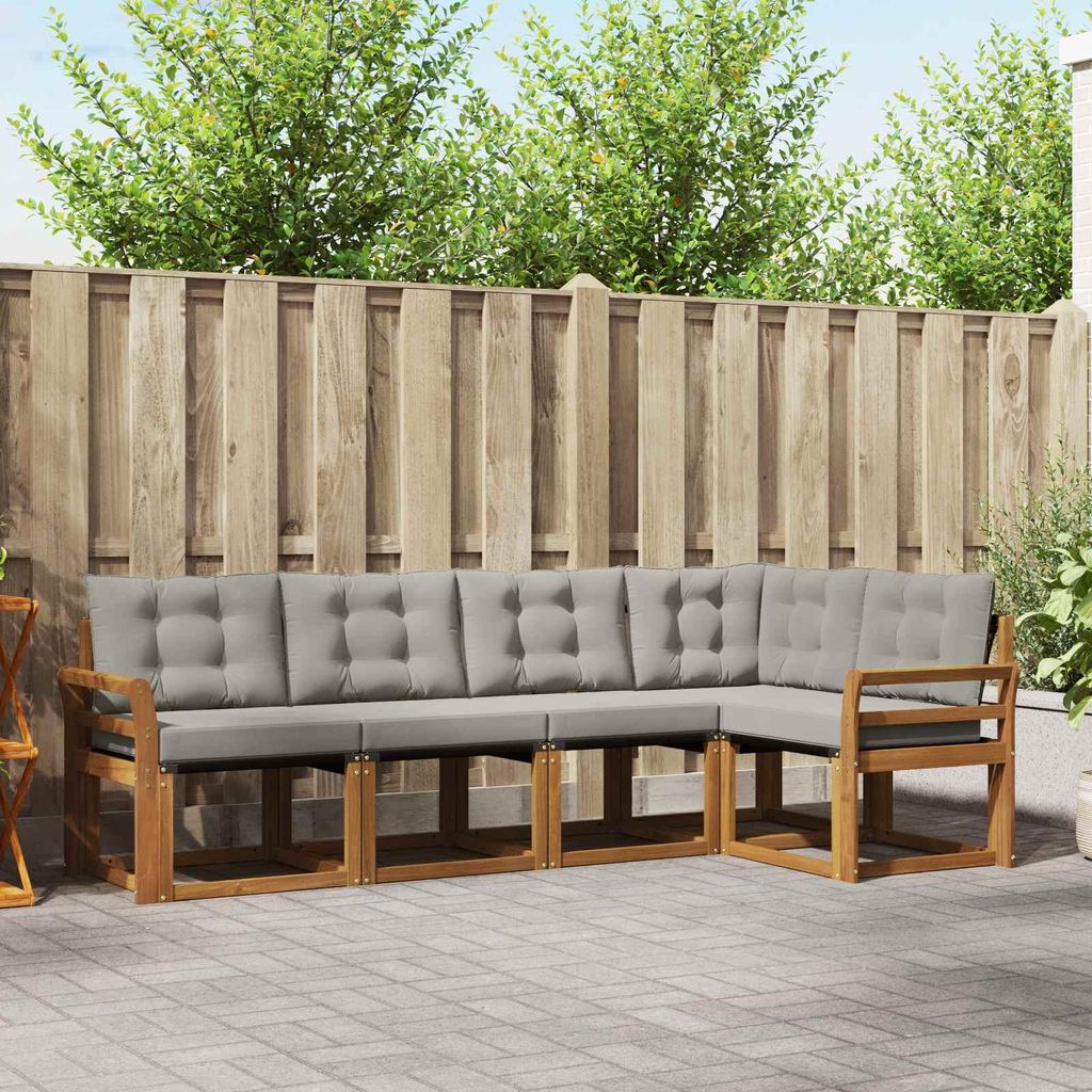 "2026 Aktion"Outdoor-Sofagarnitur - CLORIS - Balkonmöbe/Sitzgruppe - mit Kissen 5 pcs - Moderne Design - Natürlich und Hellgrau - Gartensofas Pro...