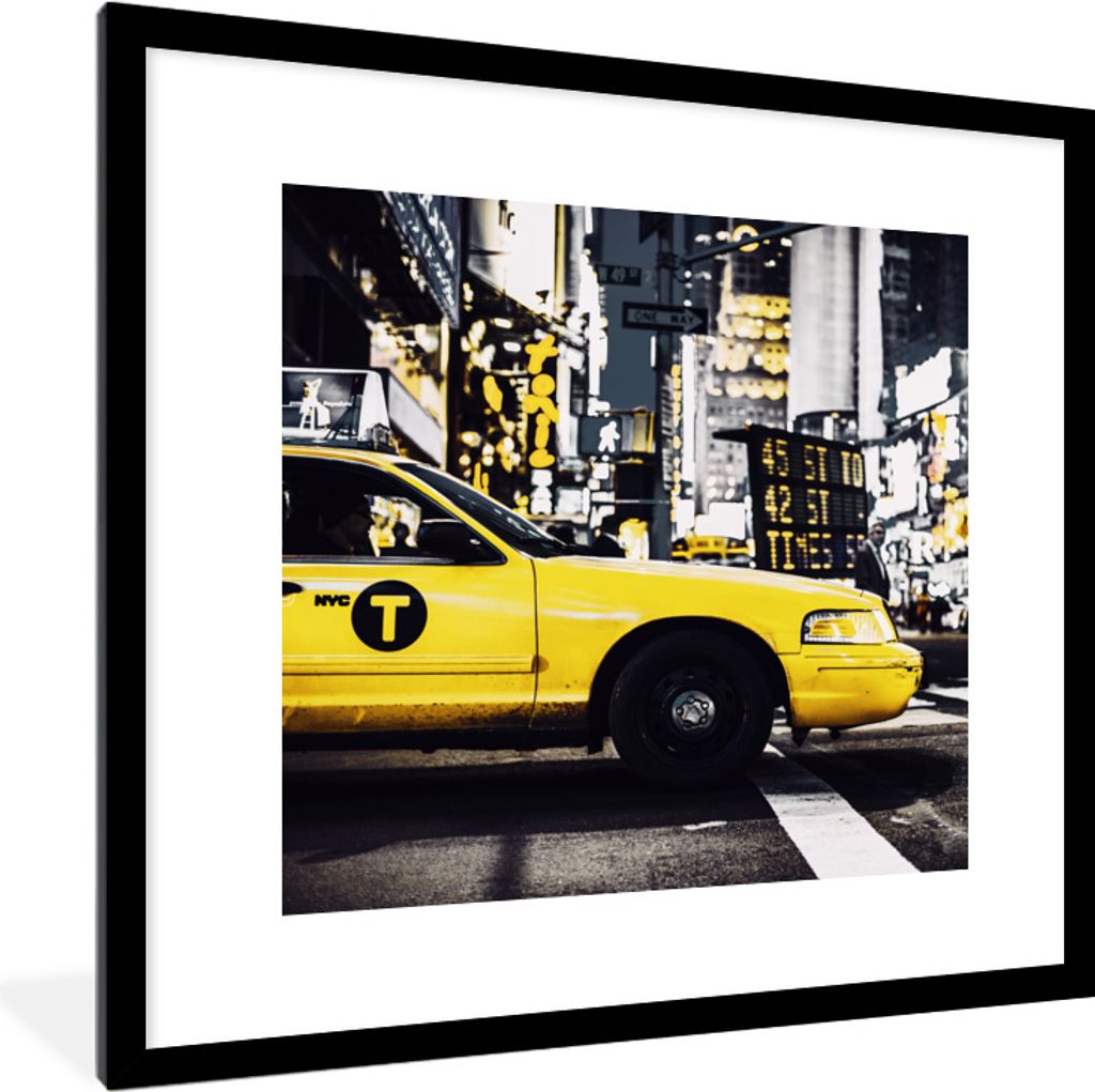 MuchoWow MuchoWow Gerahmtes Poster New York - Gelb - Taxi 40x40 cm - Poster mit zchwarzem Bilderrahmen - Poster - Plakat im Rahmen