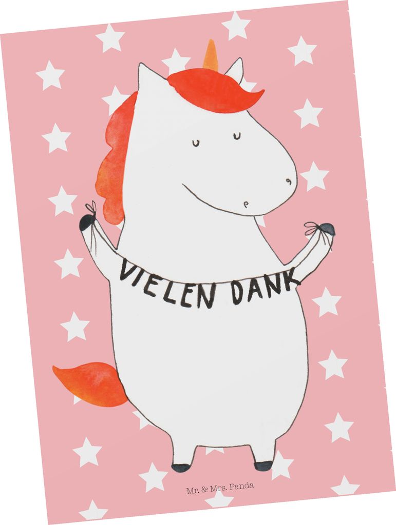Mr. & Mrs. Panda Grußkarte Einhorn Dankeschön - Rot Pastell - Geschenk, Vielen Dank, Ansichtskarten, Postkarte, Postkarten, Kunstkarten, Danke, E...