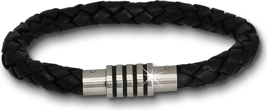 Regalo Uomo Perfetto: Bracciale Amello Pelle e Acciaio Nero