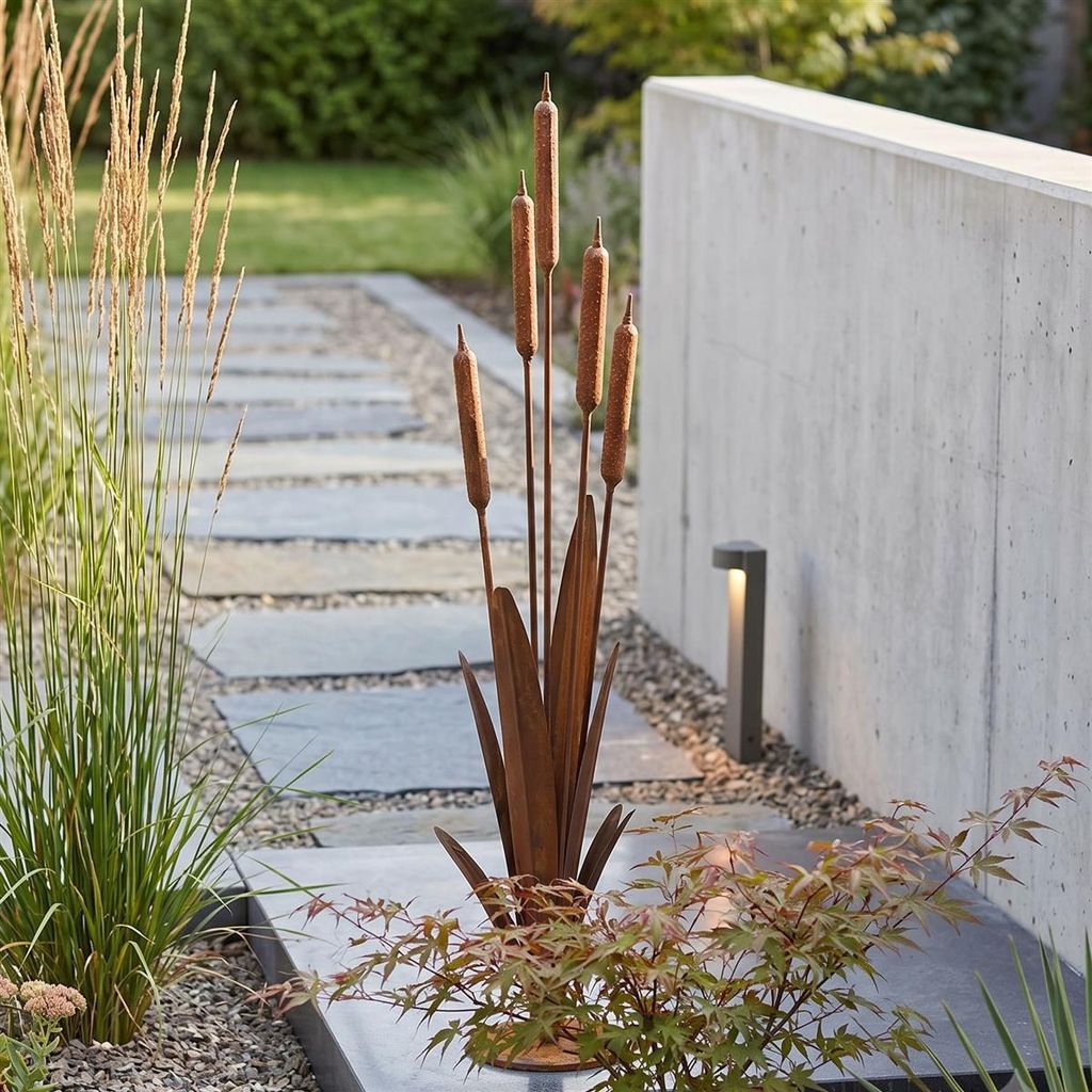 Gartendeko "Schilf" aus Metall mit Edelrost, 91 cm hoch, Produktbild 