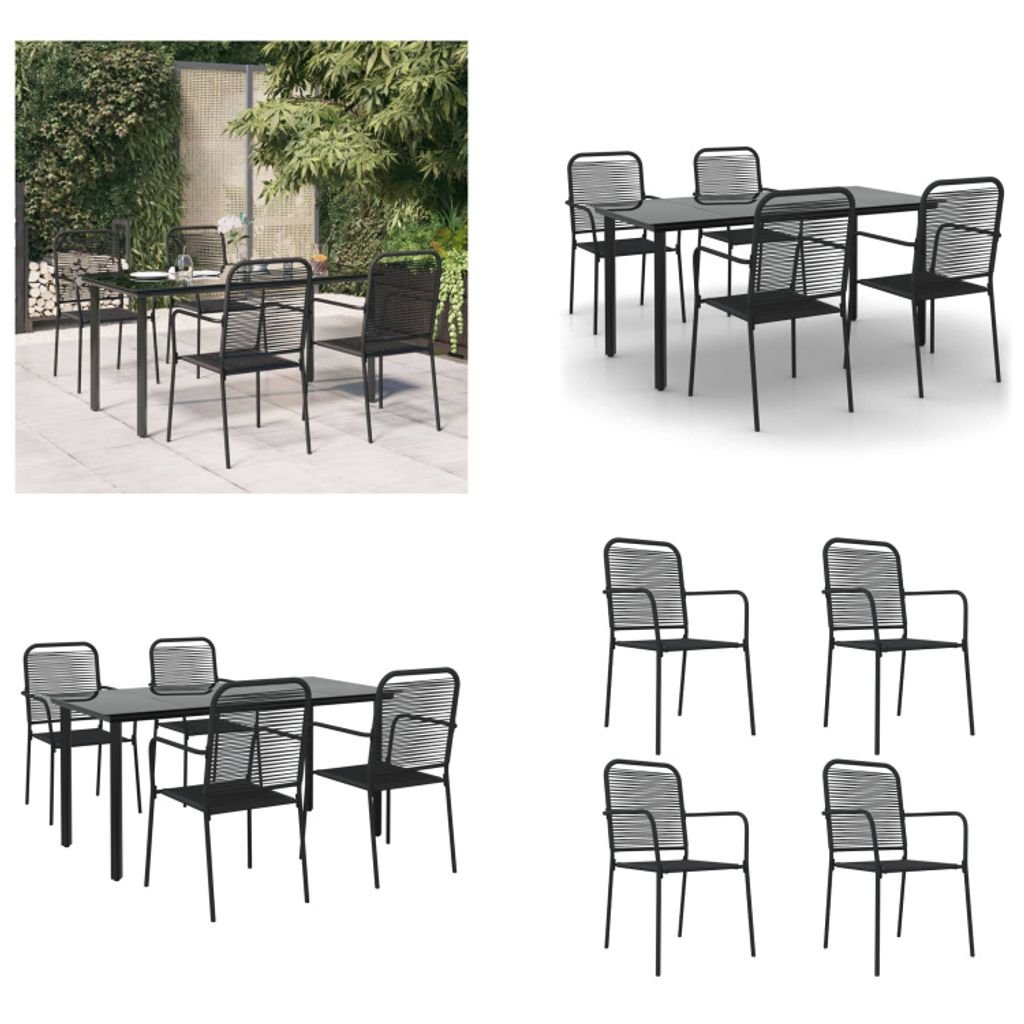 vidaXL 5 tlg. Garten Essgruppe Schwarz Baumwollseil und Stahl - Garten-Essgarnitur - Garten-Essgarnituren - Essgarnitur - Gartenmöbelset