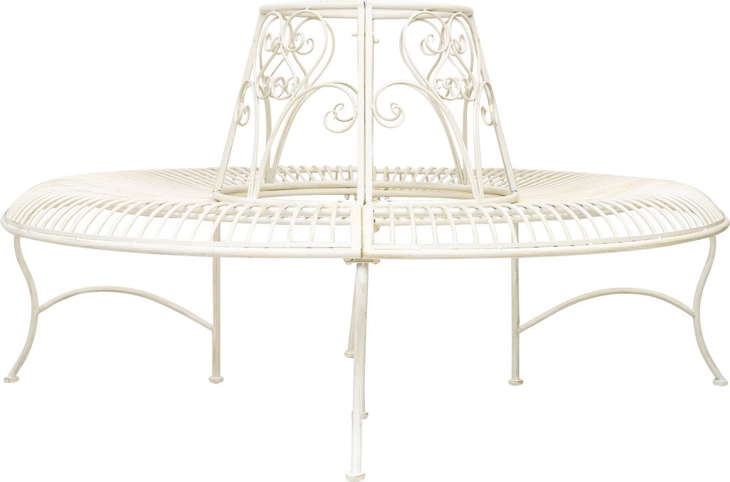 Gartenbank Baumbank Bank Garten Möbel Mobiliar Eisen creme weiss 146cm