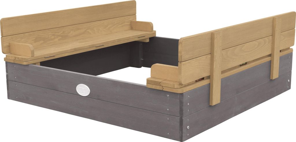 AXI Sandkasten Ella aus Holz mit Deckel | Sand Kasten in Grau mit Sitzbank & Abdeckung für Kinder | 100 x 95 cm