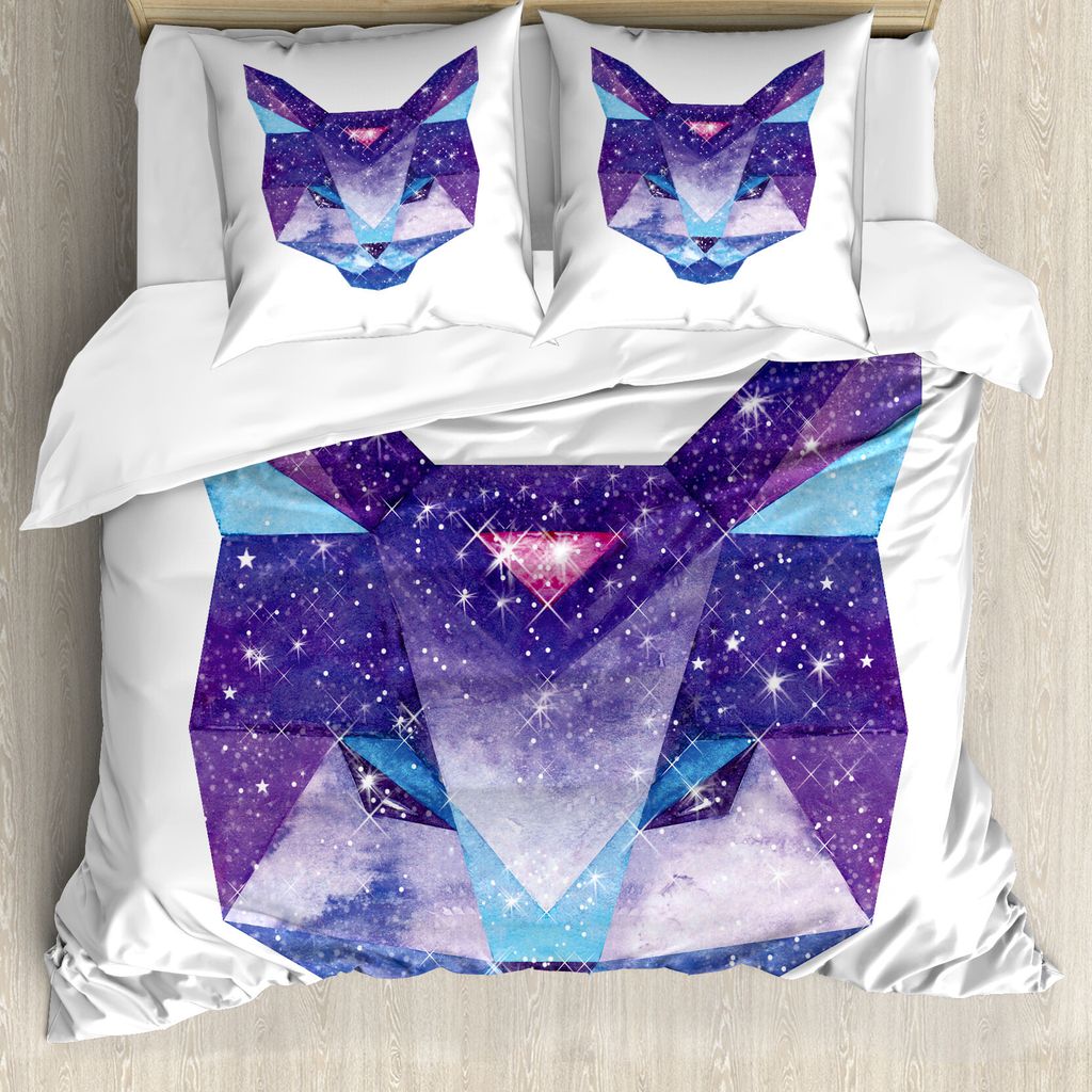 ABAKUHAUS Raum-Katze Bettbezug, Sternhaufen Kopf, Milbensicher Allergiker geeignet mit Kissenbezügen, 200 cm x 200 cm - 80 x 80 cm, Sky Blue Lila