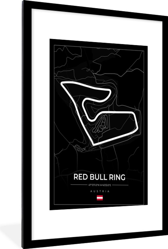MuchoWow Gerahmtes Poster F1 - Rennstrecke - Red Bull Ring - Österreich - Rennstrecke - Schwarz 60x90 cm - Poster mit Schwarzem Bilderrahmen Wan...