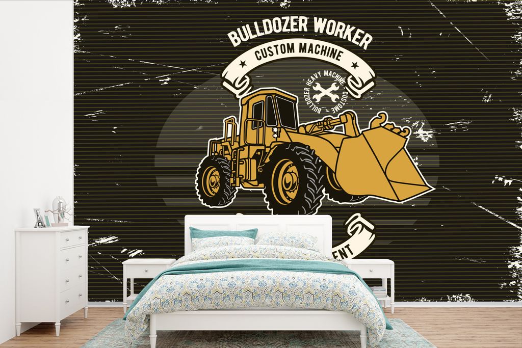 MuchoWow Fototapete für Wohnzimmer oder Schlafzimmer Wandtapete Vinyl Motivtapete Bulldozer - Vintage - Angebot - 420x280 cm - Zimmer für Kinder