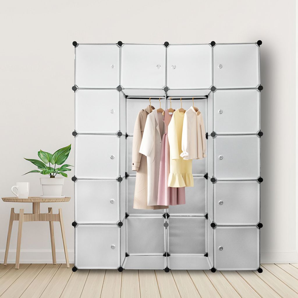 Bettizia 20 Boxen DIY Regalsystem Kleiderschrank Garderobenschrank Schrank Steckregal 142x37x180cm Weiß