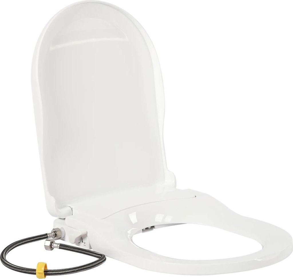 WC-Sitz mit Bidet - D-Form - Nicht elektrisch - Doppeldüse - Frischwasserstrahl - Einfache Montage - Hygienische Reinigung - Kunststoff - Weiß