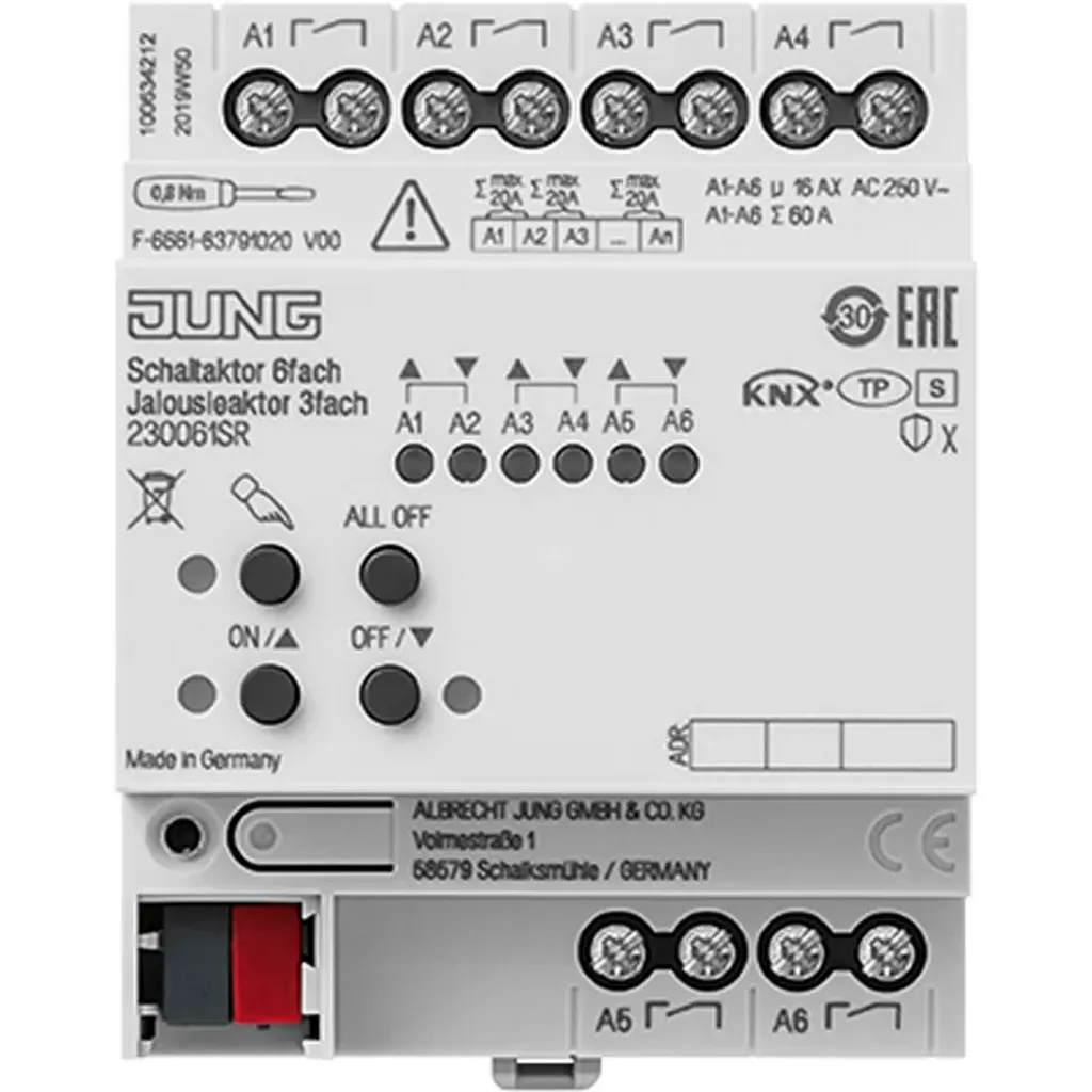 Jung 230061SR Actionneur 6 sorties KNX pour stores et volets roulants