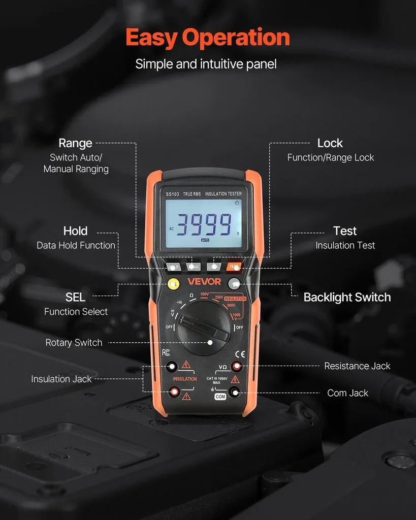 Multimètre numérique TRMS 4000 points Voltmètre Ohmmètre 1000V AC/DC - 6