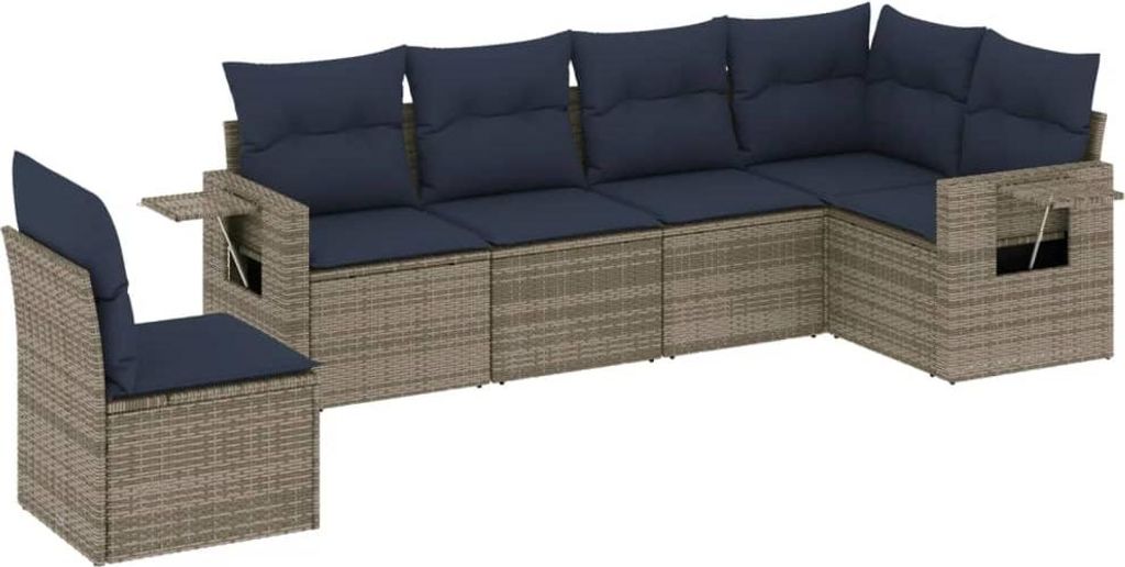 6-teiliges Gartensofa-Set mit Kissen, grau, Polyrattan