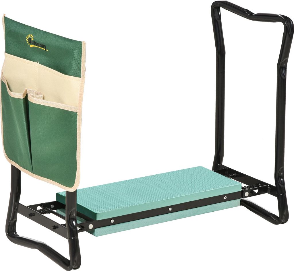 Kniebank, Klappbarer Gartenhocker, 2-in-1, Kniehilfe, mit Werkzeugtasche, EVA-Schaumstoff, 58 x 28 x 49 cm