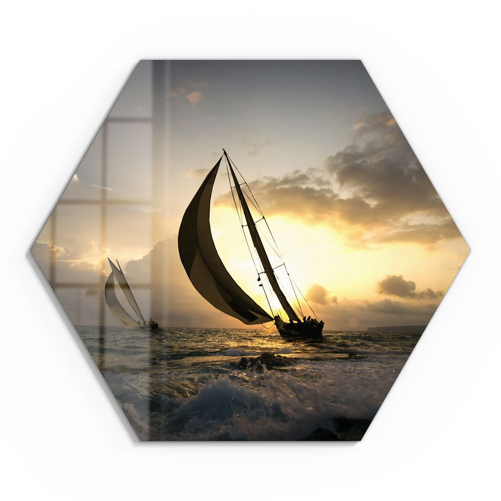 DEQORI Glasbild Echtglas 55x48 cm 'Segel im Sonnenlicht' Wandbild Bild modern Deko