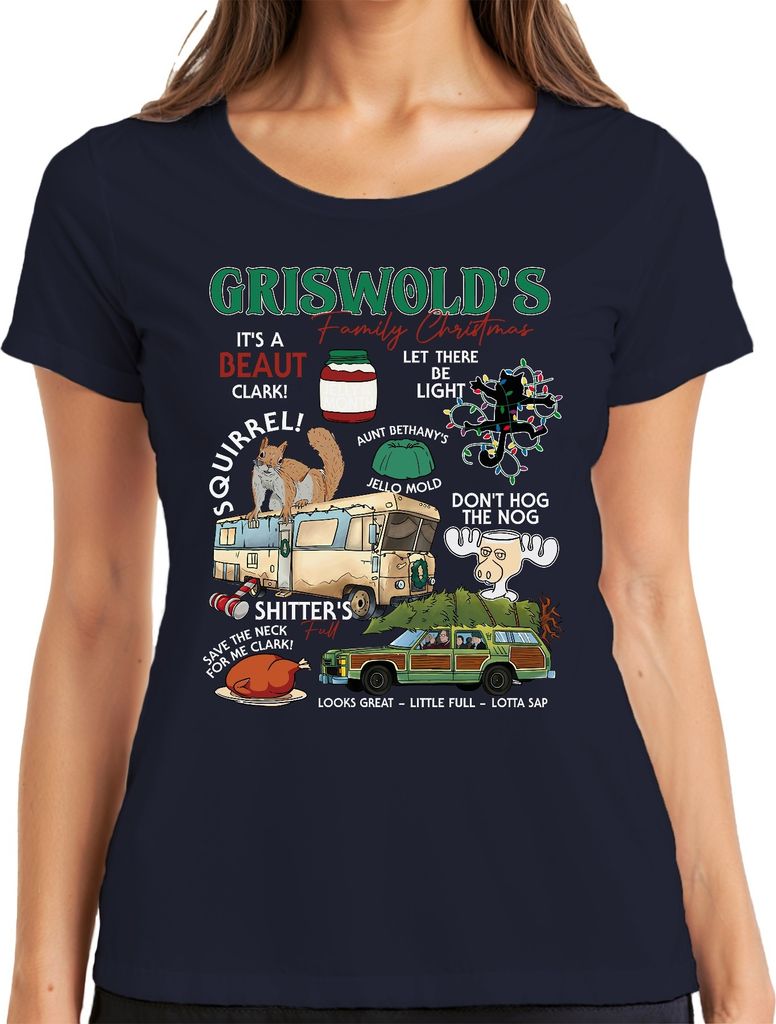Griswolds Family Christmas Schöne Bescherung Zitate - Weihnachten Xmas Damen T-Shirt, Navy, L