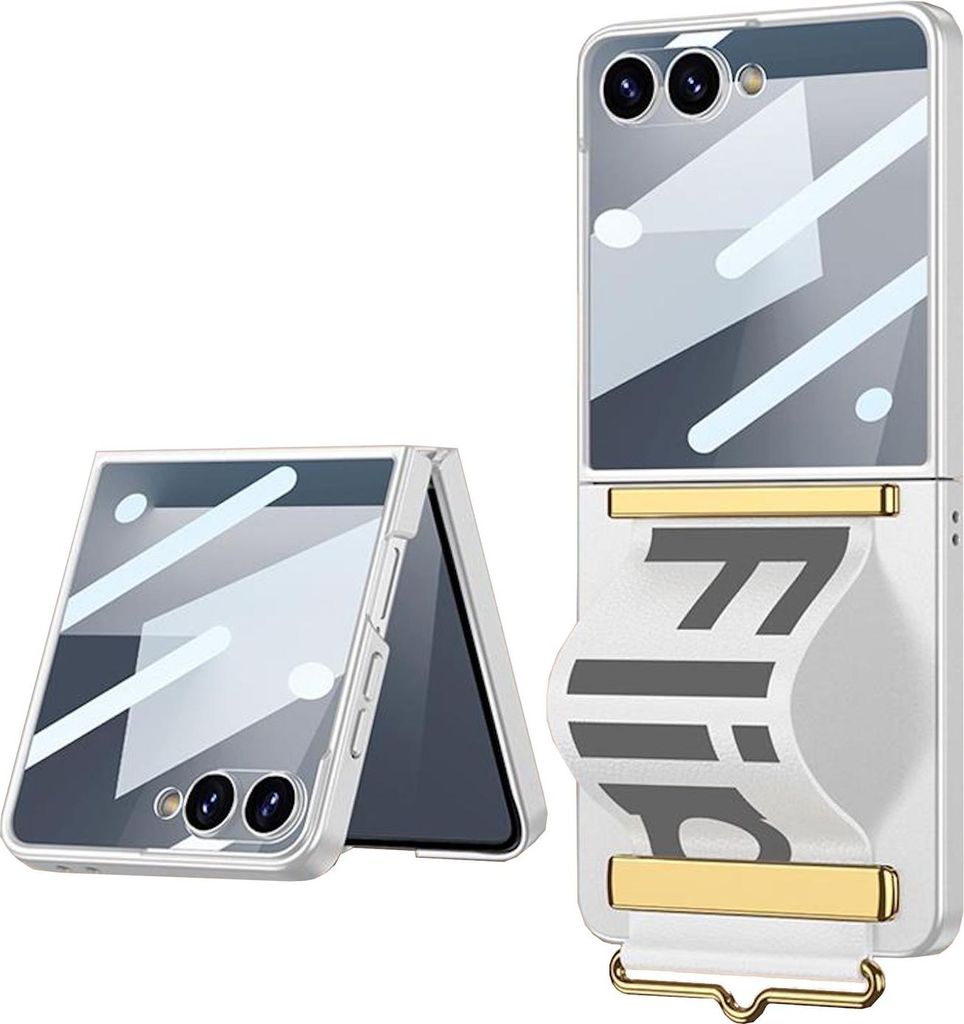 Für Samsung Galaxy Z Flip7 integrierter Displayschutz Trage Band Hülle Silber