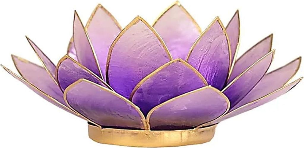 Lotus Teelichthalter violett goldfarbig -- 13.5 cm
