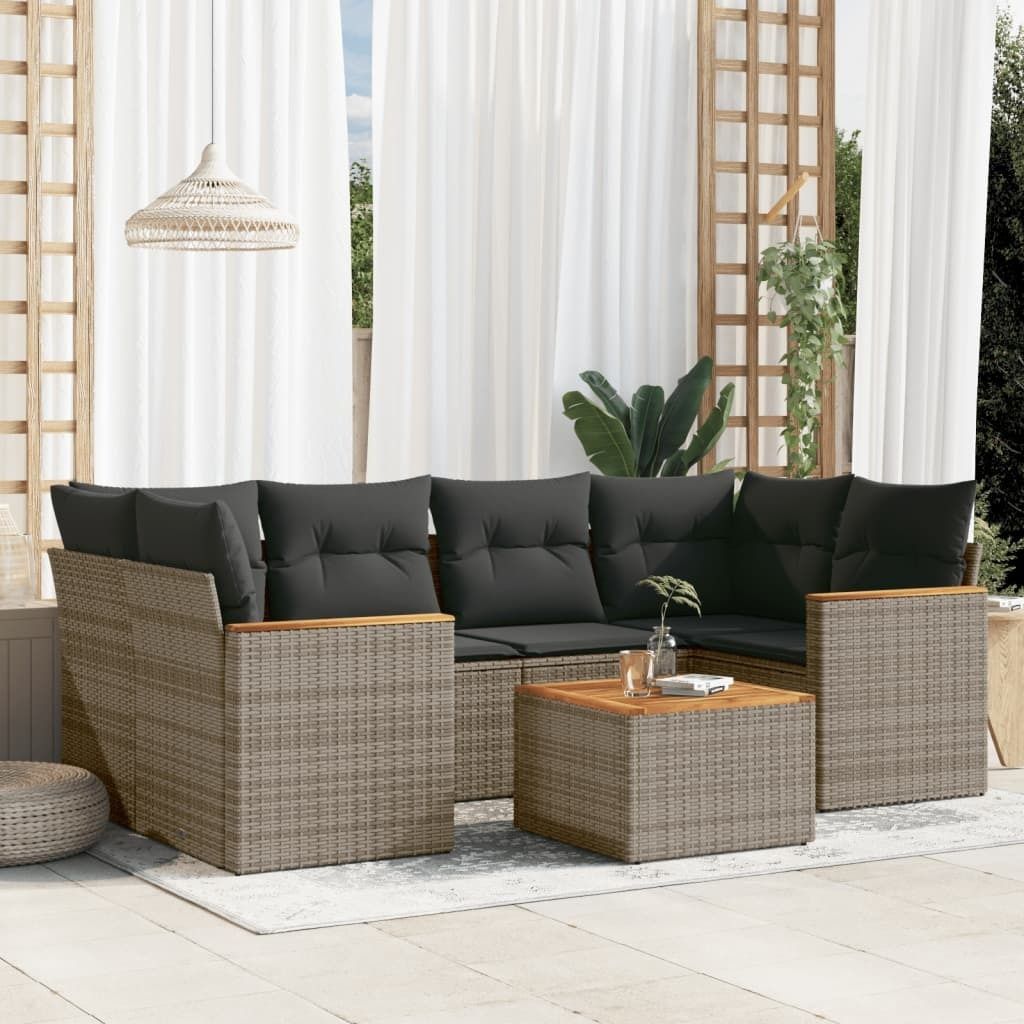 Maison Exclusive - 7-tlg. Garten-Sofagarnitur mit Kissen Grau Poly Rattan