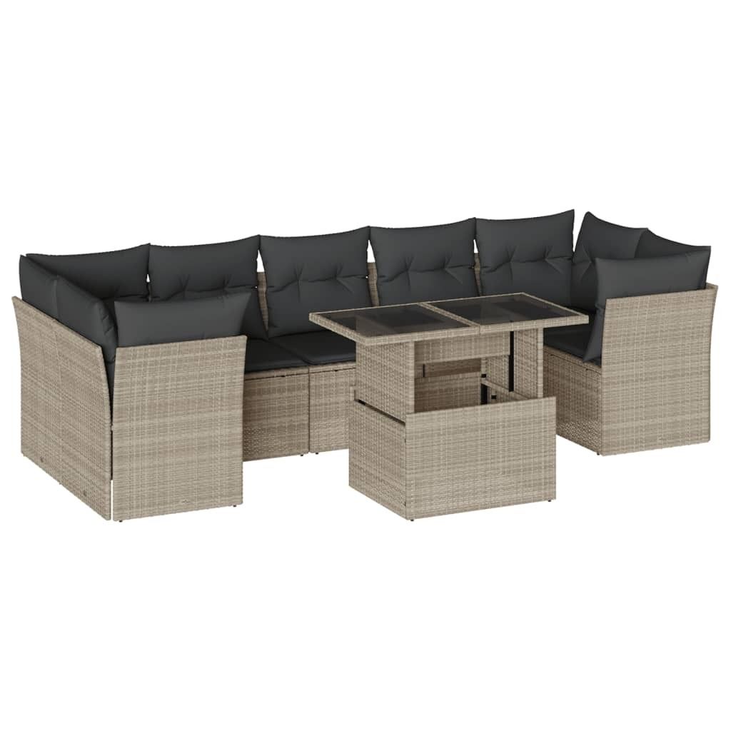 vidaXL 8-tlg. Garten-Sofagarnitur mit Kissen Hellgrau Poly Rattan