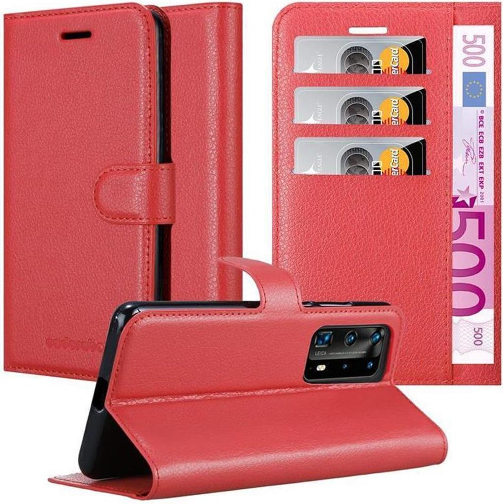 Cadorabo Hülle für Huawei P40 PRO / P40 PRO+ Schutz Hülle in Rot Handyhülle Etui Case Cover Magnetverschluss