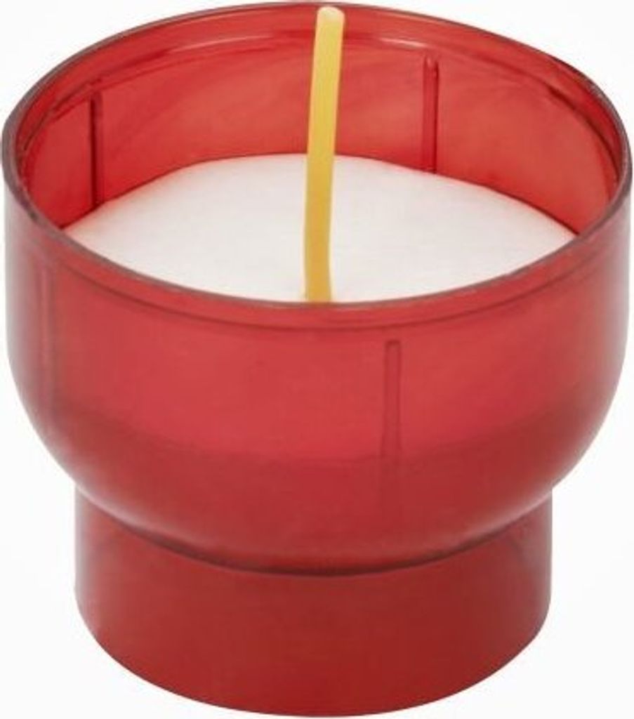 Opferlichte 2 Stunden Weiß mit roter Mehrweg-Kunststoff-Hülle 40 x Ø 47 mm, 300 Stück