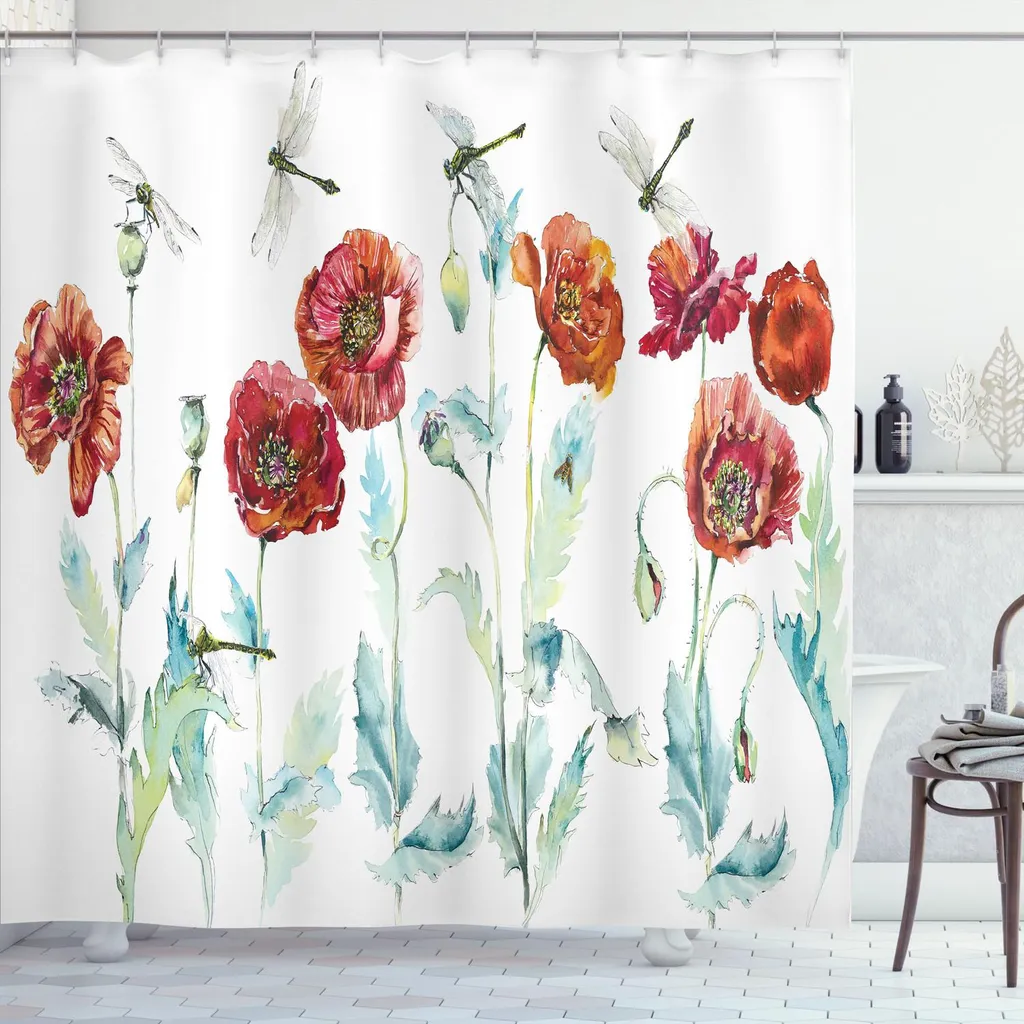 Tenda Doccia Design Floreale ABAKUHAUS 175x180 - Acquerello Art