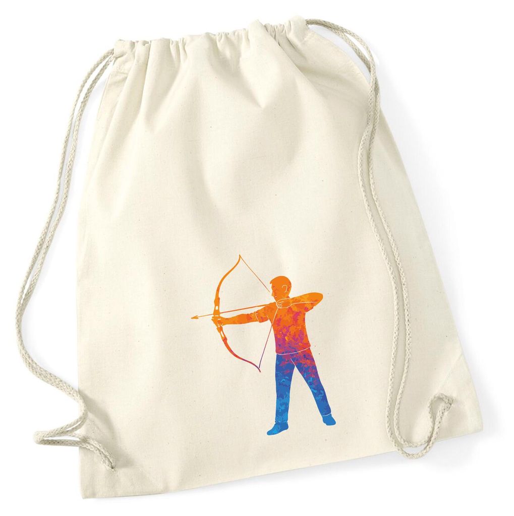 Huuraa Turnbeutel Bogenschießen bunte Silhouette 12 Liter Natural Baumwolle Rucksack Geschenkidee