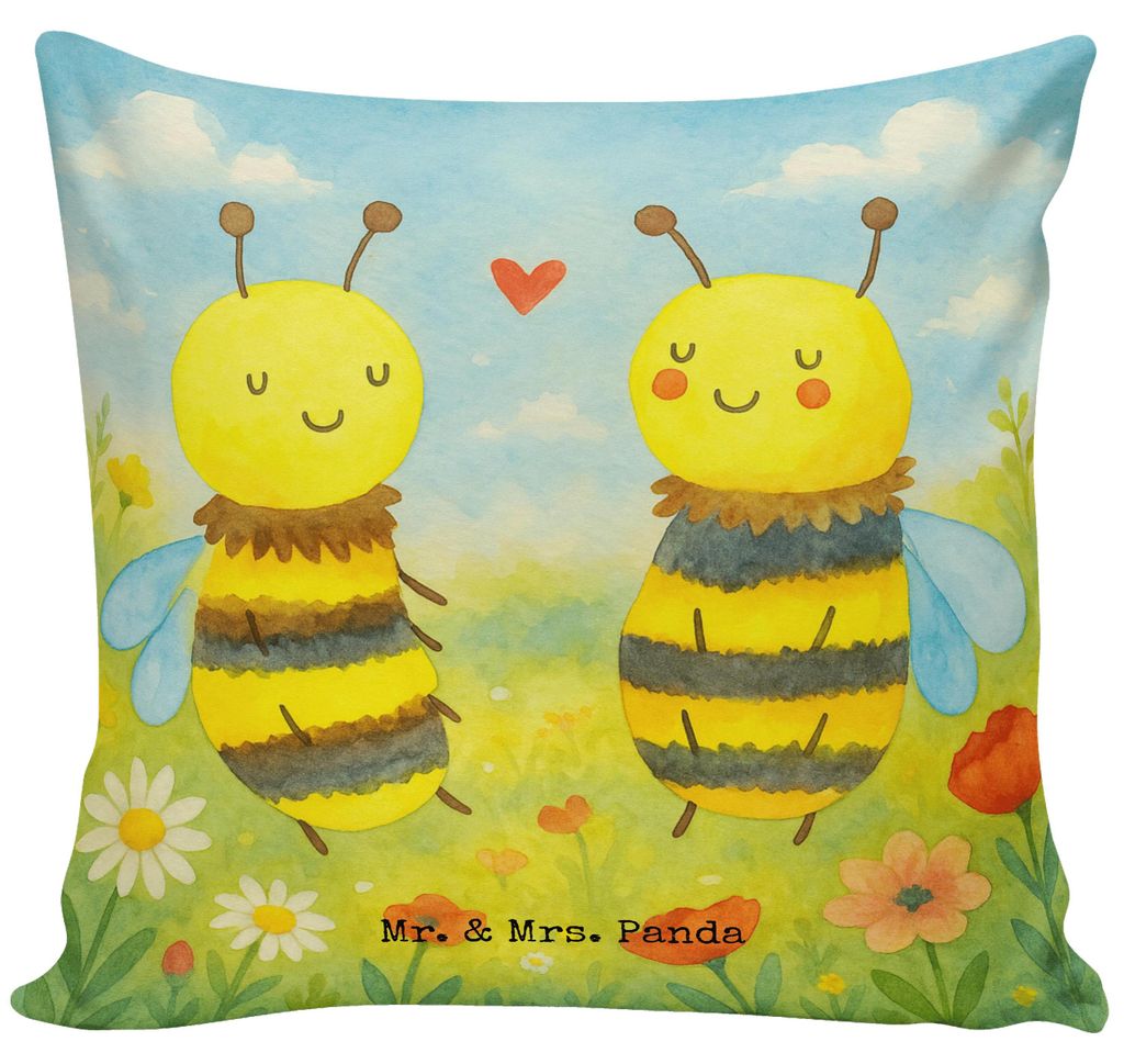 Mr. & Mrs. Panda kuschelkissen 40x40 Biene Verliebt Design - Weiß - Geschenk, kissen bedruckt, Deko, Polster, für sofa