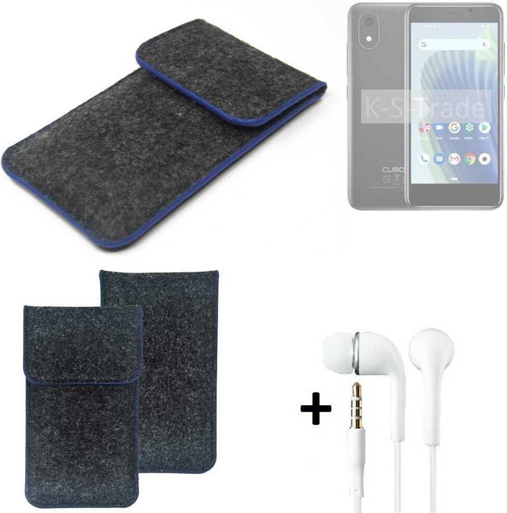 K-S-Trade Handy Schutz Hülle kompatibel mit Cubot J20 Schutzhülle Handyhülle Filztasche Pouch Tasche Case Sleeve Filzhülle dunkelgrau, blauer Rand