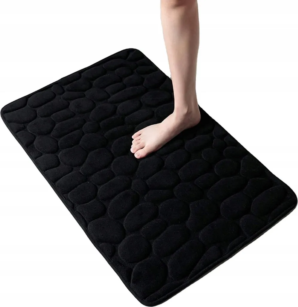 Tapis de bain confort MEMORY Stones MATA noir pour une salle de bain zen