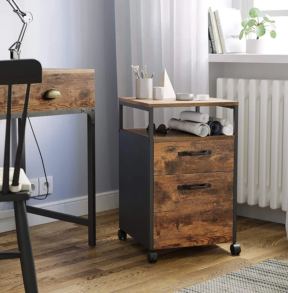 Caisson de bureau mobile à roulettes, 2 tiroirs, finition rustique - 3