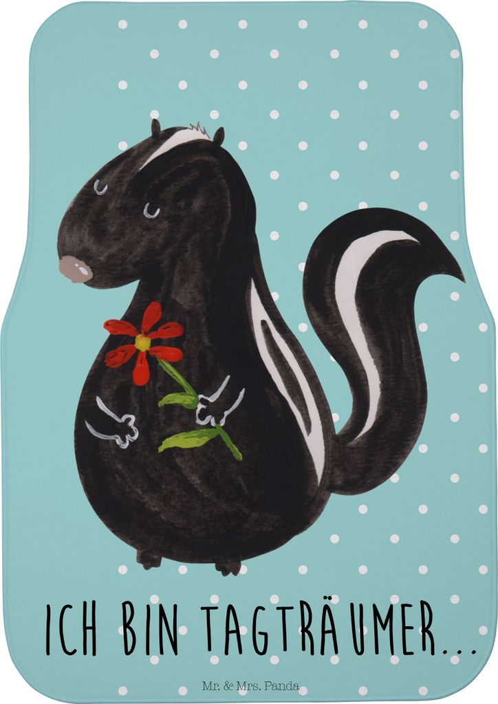 Mr. & Mrs. Panda Fußmatte Auto Stinktier Blume - Türkis Pastell - Geschenk, Raubtier, Fürs, Teppich, Autoteppich, Dreams, Träume, Stinki, Wildt...