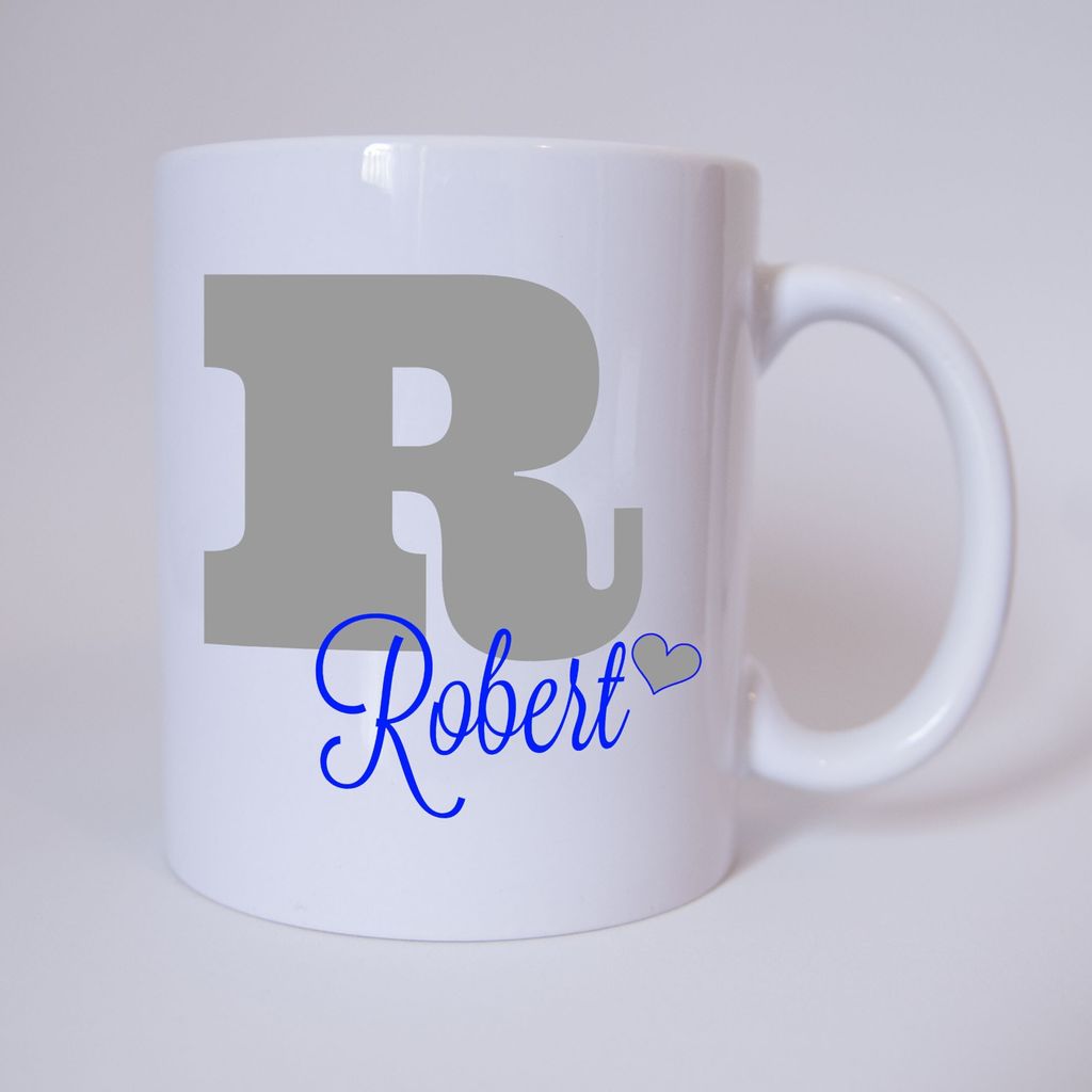 Namenstasse Buchstabe R, individueller Name (Grau/Blau) / Tasse / Kaffeetasse / Kaffeebecher