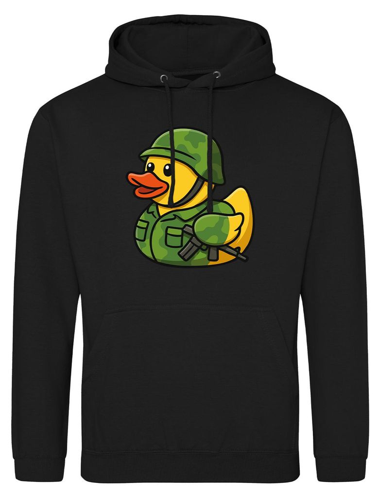 Huuraa Uni Hoodie Quietscheente Soldat Gummiente Bundeswehr XL Deep Black Vegan Sweatshirt Geschenkidee