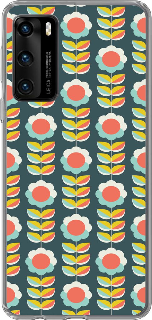 MuchoWow Handyhülle Schutzhülle Hülle für Telefoonhoesje Huawei P40 Retro - Blumen - Skandinavisch Silikon Softcase Handy Hülle - Handytasche
