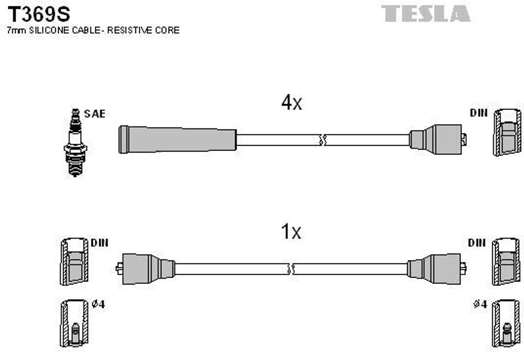 TESLA T369S Zündkabelsatz Zündleitungssatz für SKODA 105,120 (742) 105,120 (744) 100 Limousine 130 Limousine 110 Coupe 1000 MB Limousine