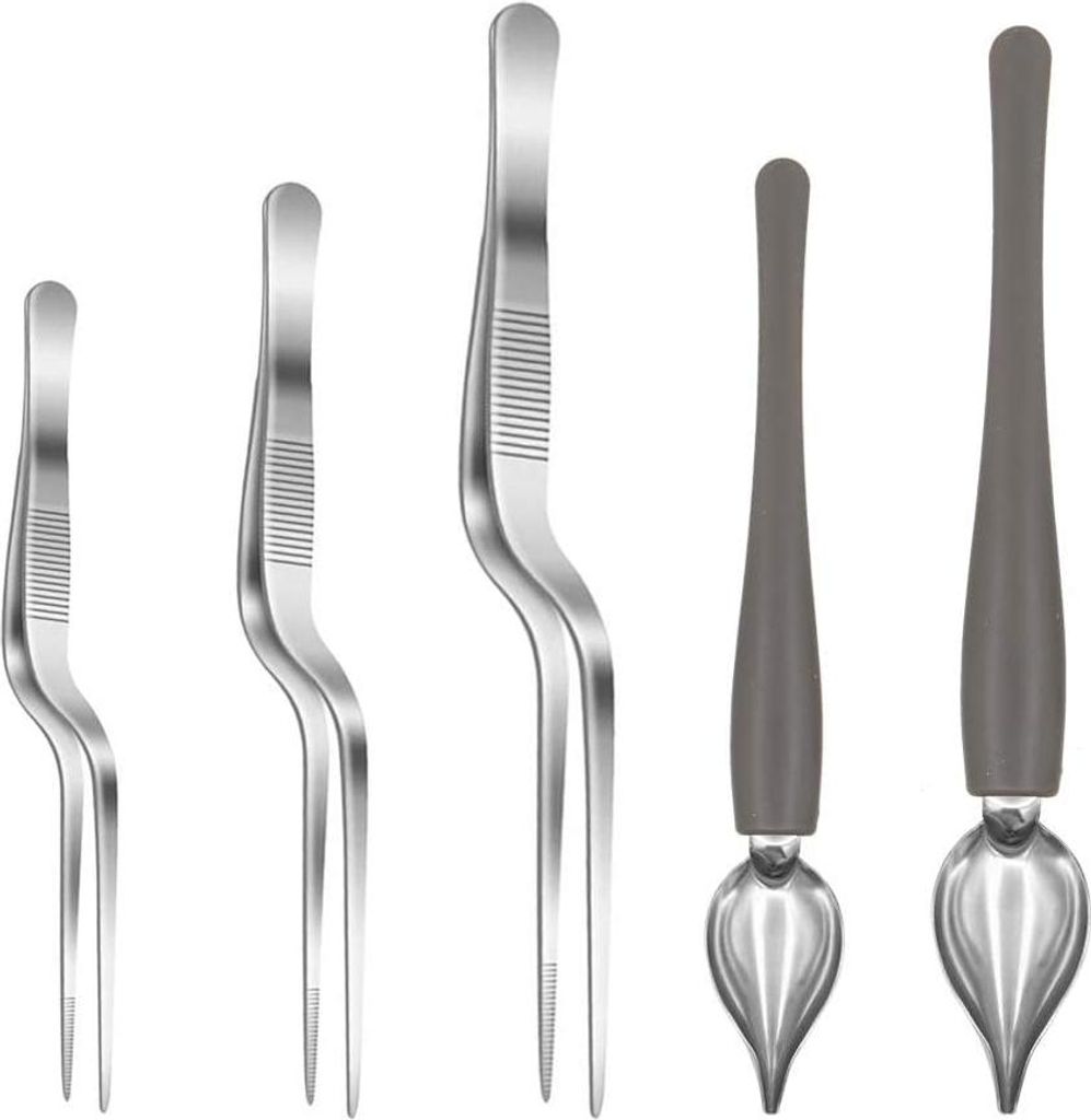 Edelstahl Kochset - Präzisionszangen und Saucenlöffel - Set von 5