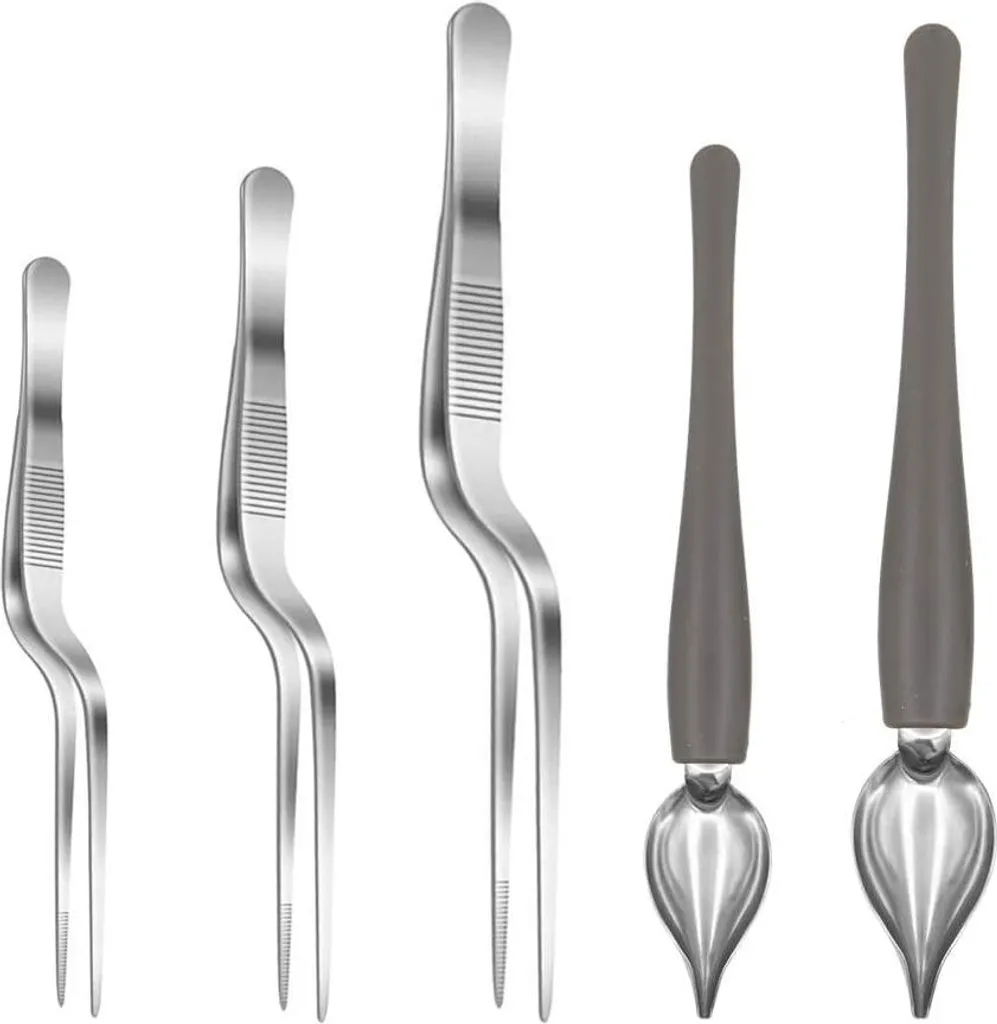 Set de 5 pinces et cuillères pour réussir vos dressages de chef en inox